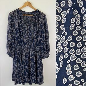 100% Silk Club Monaco Tank Lined Pleated Elastic Waist Long Sleeve Midi Dress